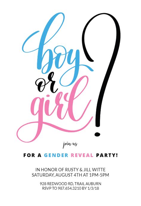 boy  girl gender reveal invitation template