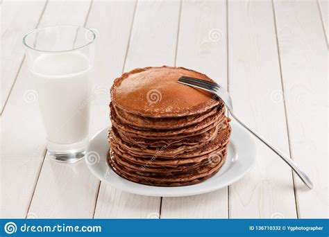 Pile Of Thick Brown Pancakes Stock Photo Image Of Cuisine Milk