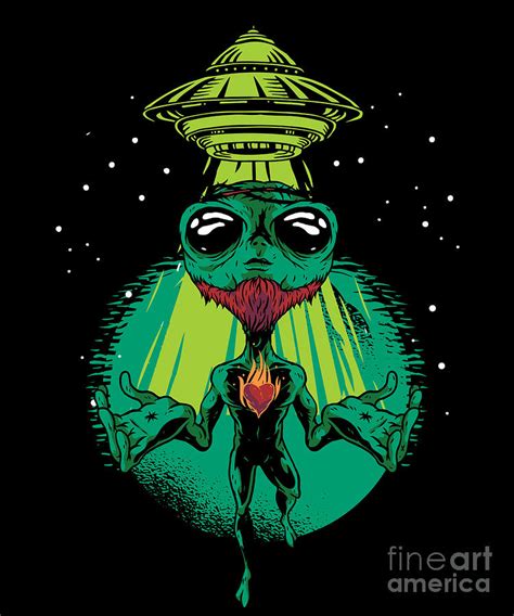 Alien With Heart Flying Saucer UFO Believer Gift Digital Art By Thomas