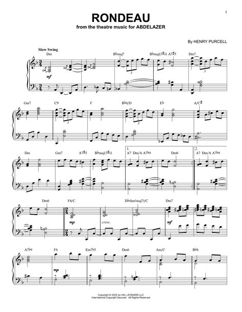 Rondeau Jazz Version Arr Brent Edstrom Sheet Music By Henry Purcell Piano Solo Download