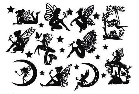 Fairy Die Cut Outs Silhouette Shapes X 11 Toppers Free Stars For