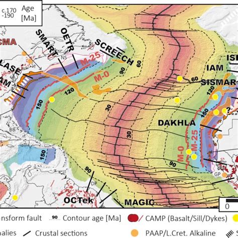 Central Atlantic Oceanic Floor Age Data From Muller Et Al 2008 Mor Download Scientific