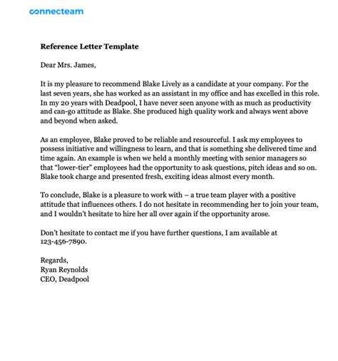 Reference Letter Template Free Connecteam