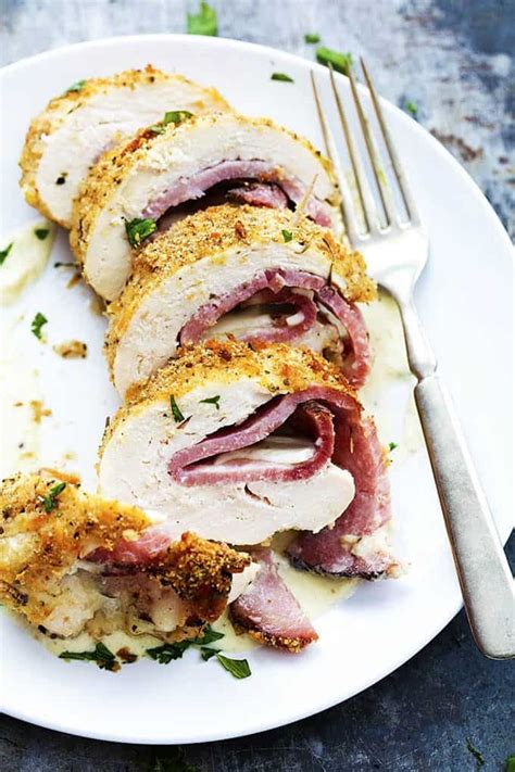 We opted to skip the frying and bake ours instead. Chicken Cordon Bleu with Dijon Cream Sauce | Creme De La Crumb