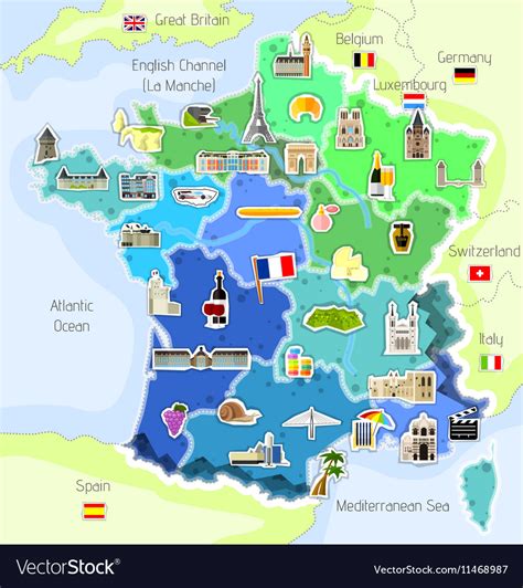 Map of France with landmarks Royalty Free Vector Image