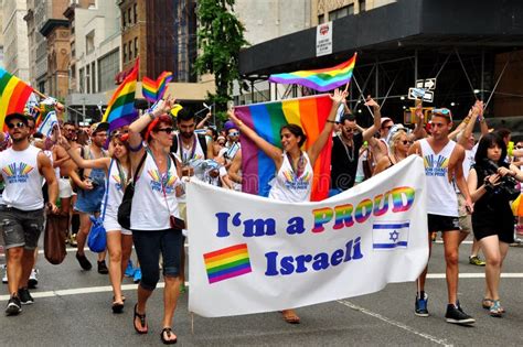 nyc israeli marchers at gay pride parade editorial photography image of marchers rainbow