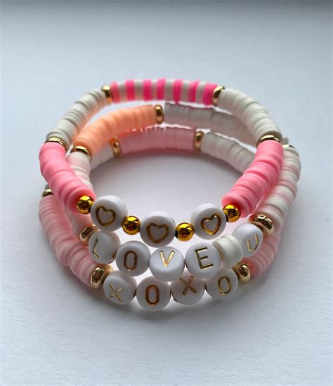 custom name clay bracelet with heishi beads personalised etsy uk bracelets handmade beaded