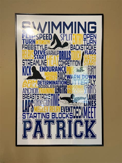 Personalized Swimming Poster Swimmer Typography Freestyle Swimmer