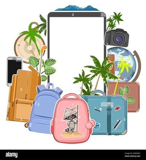 Tourism Luggage Suitcases Traveling Around The World Design Concept