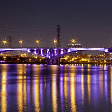 Purple Lighting On Bridge Bridge Most Beautiful Places Nightscape