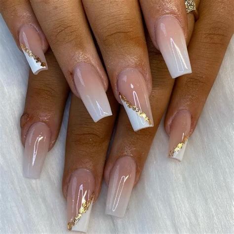 White And Gold Coffin Nail Designs Cute Nails