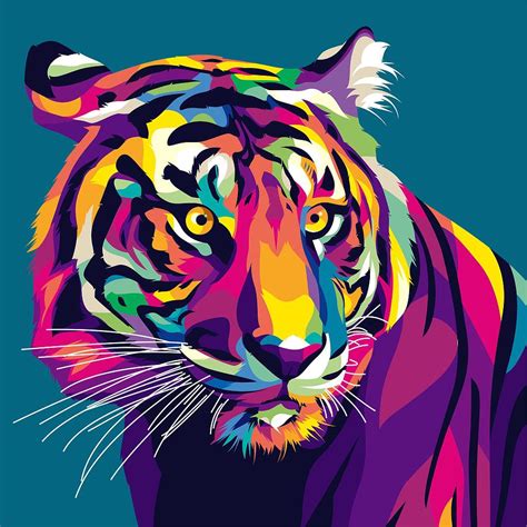 Tiger On Colorful Pop Art Vector Digital Art By Bagas Fa Fine Art America