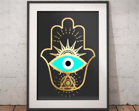 Evil Eye Gold Foil Print Geometric Bohemian Poster Black Etsy Canvas