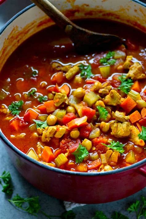 I make this soup really chunky and hearty. One-Pot Moroccan Chicken Chickpea Soup