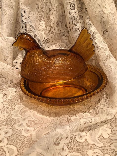 Vintage Amber Glass Hen Candy Dish By Vintagedshop On Etsy Listing