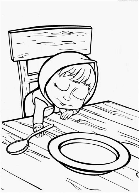 My pretty pony coloring pages; Masha Sleeping on Table | Masha Coloring Pages