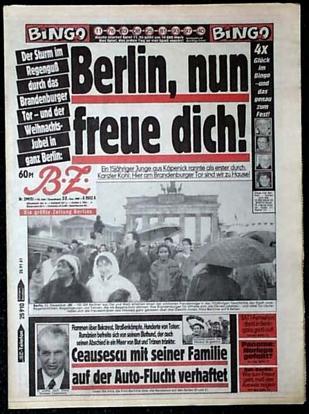 Berlin Wall Newspaper Fall Of The Berlin Wall An English Language