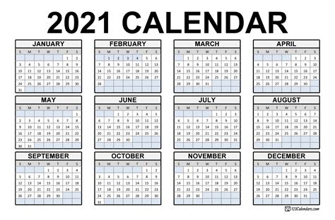 Blank Calendars 2021 Printable