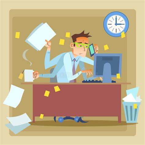 Businessman Very Busy At Work Stock Illustration Illustration Of Work