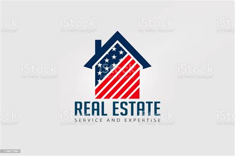 Real Estate American House Red And Blue Logo Stock Illustration