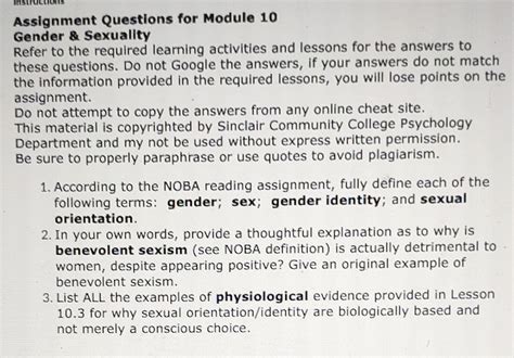 Assignment Questions For Module Gender Sexuality Chegg