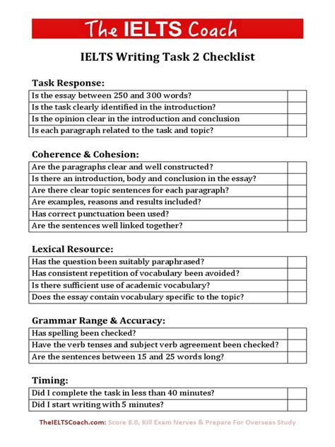 Ielts Writing Task 2 Checklist International English Language Testing