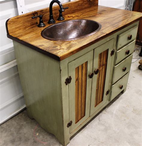 Rustic Farmhouse Vanity Copper Sink Sage Green Bathroom Vanity Bathroom Vanity With