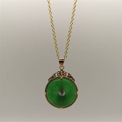 Genuine Green Jade Guanyin Jade Pendant Necklace K Gold Etsy