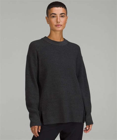 Lululemon Merino Wool Blend Ribbed Crewneck Sweater Heathered Black