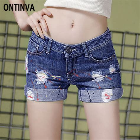Summer Hole Paint Denim Short Jeans For Women Skinny Ripped Hotpants