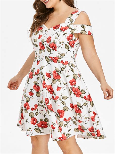 retro plus size floral print summer dress women casual summer beach dress cold shoulder v neck