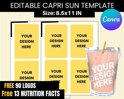 Capri Sun Template Blank Capri Sun Template Juice Pouch Etsy