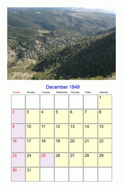 December 1849 Roman Catholic Saints Calendar