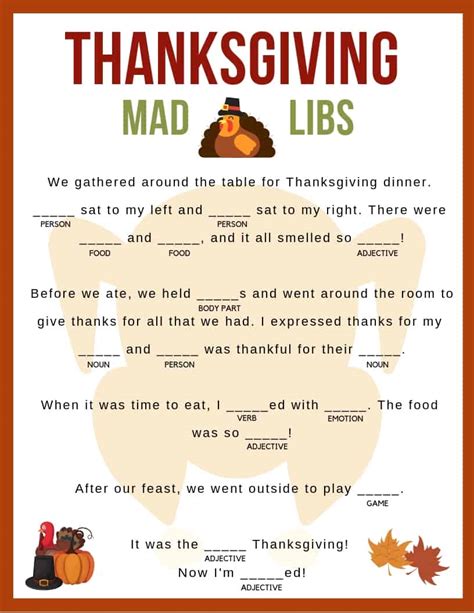 Mad libs is a phrasal template word game created by leonard stern and roger price. Thanksgiving Mad Libs | Jac of All Things
