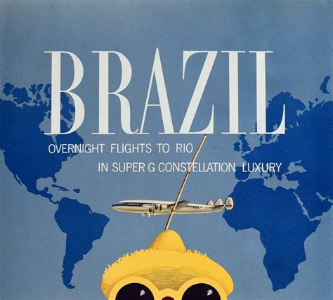 Original Vintage Poster Brazil Rio Varig Super G Constellation Luxury