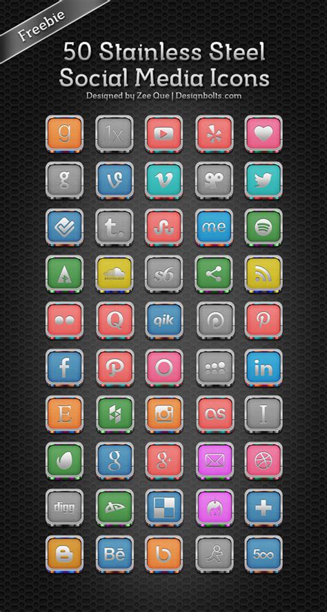 Download 1,940 vector icons and icon kits.available in png, ico or icns icons for mac for free use. 50 Free Stainless Steel Social Media Icons - Designbolts