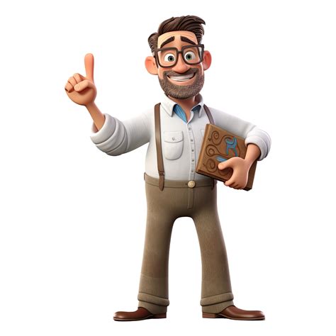 3d Cute Cartoon Male Teacher Character On Transparent Background