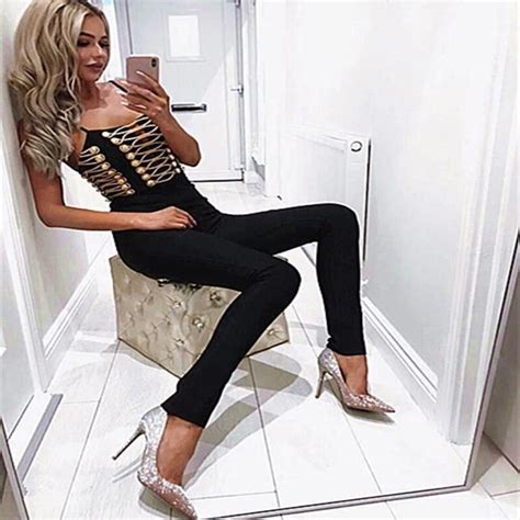 Leger Babe 2018 Summer Fashion Sexy Spaghetti Strap Bandage Jumpsuit Luxury Rompers Buttons