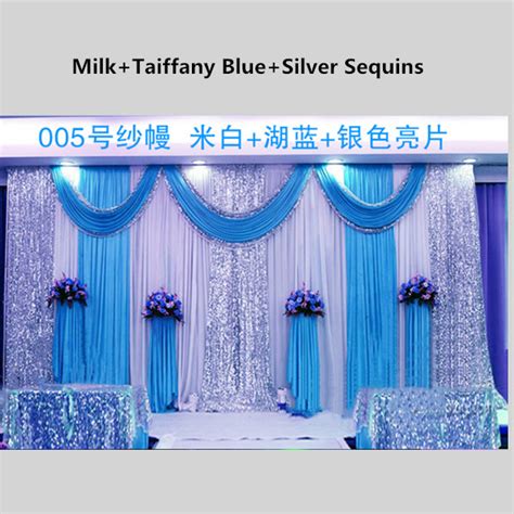 Ice Silk White Wedding Backdrop Curtain With Purple Sequins Swag 3x6m