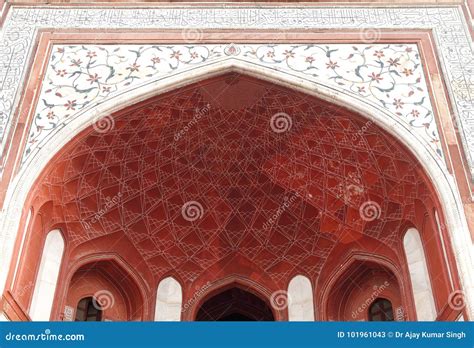 Intricate Design And Carvings On The Entry Gate Of Taj Mahal Stock
