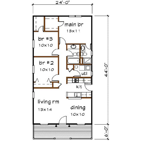 Cottage Style House Plan 3 Beds 2 Baths 1056 Sqft Plan 79 127
