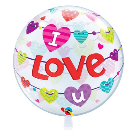 Qualatex Bubble I Love U Banner Hearts 22 56cm Luftballons