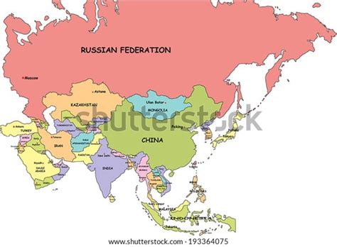 Highly Detailed Asia Political Map Country Stock Vector Royalty Free