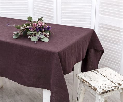 Linen Tablecloth Washed Linen Tablecloth Table Cloth In Plum Color Handmade Table Linen