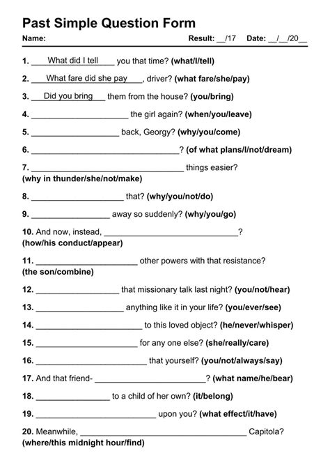 101 Printable Past Simple Question Pdf Worksheets With Answers Grammarism