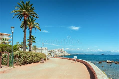 The Pedestrian Promenade Along The Coast Of The French Town Of Antibes