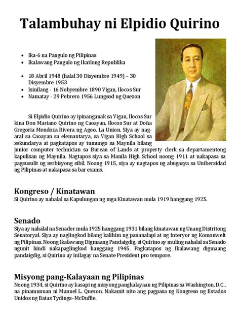 Talambuhay Ni Elpidio Quirino Pdf