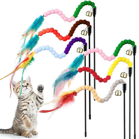 Buy Qpets 6 Pieces Colorful Cat Wand Interactive Toy Cat Wand Toys