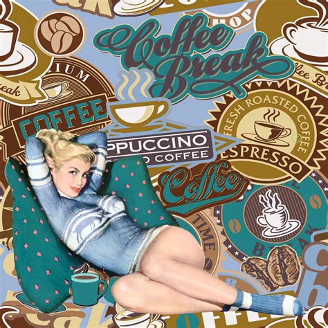 Kaffee Retro Pinup Girl Plakat Kostenloses Stock Bild Public Domain