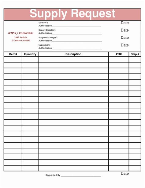 Free Supply Request Form Template Printable Templates